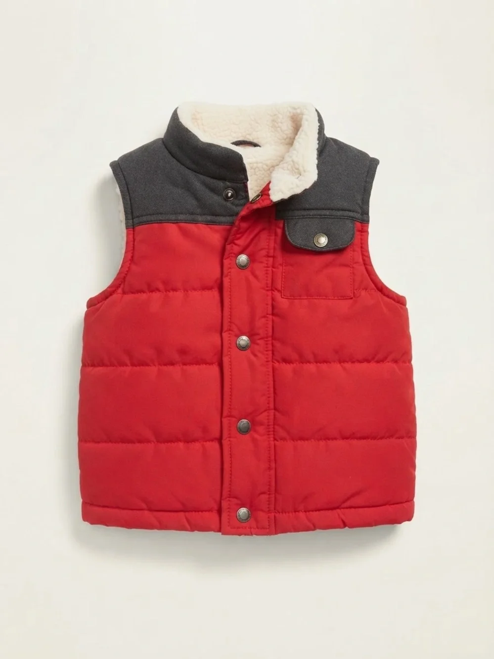 Carters Red Sherpa Collar Quilted Puffer Vest Kids 3T Snaps Fleece Lined Cozy